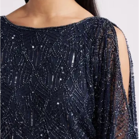 Pisarro Nights Navy Long Sequins and Beads Long Dress Size 4 NWT - Picture 8 of 8